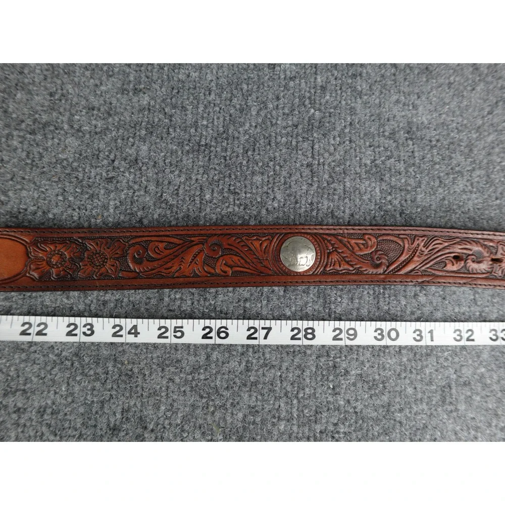 Custom‎ Leather Belt Bill Hand Tooled Western Cowboy Style Silver Buckle